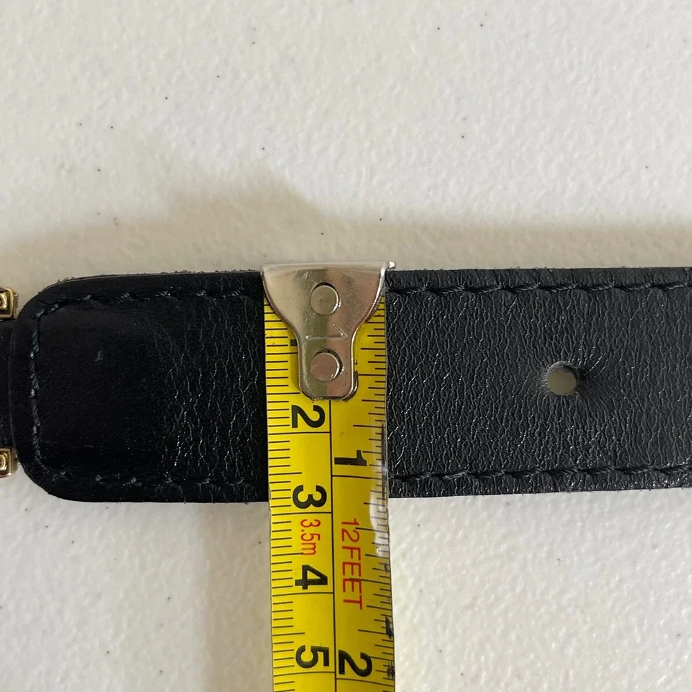 Vintage Ekin Deri Belt Women Black Gold Medusa Lion Head Greek Key Baroque